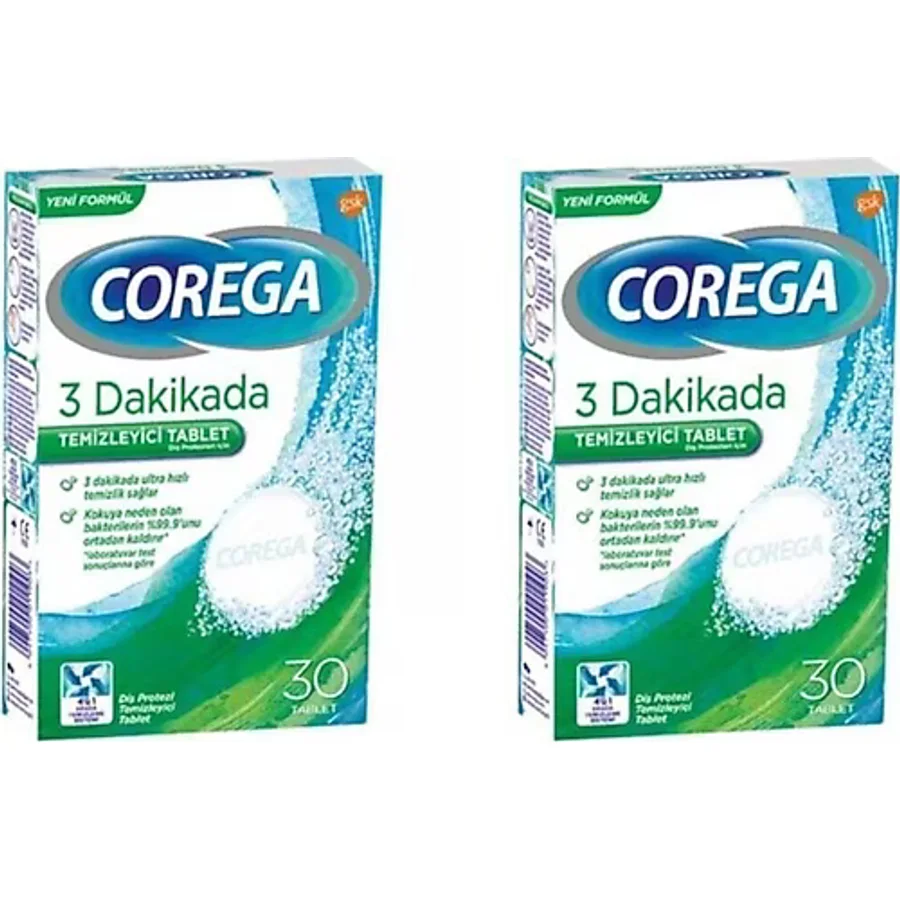 Corega Beyazlatıcı 30'lu 2 Adet Protez Temizleme Tableti