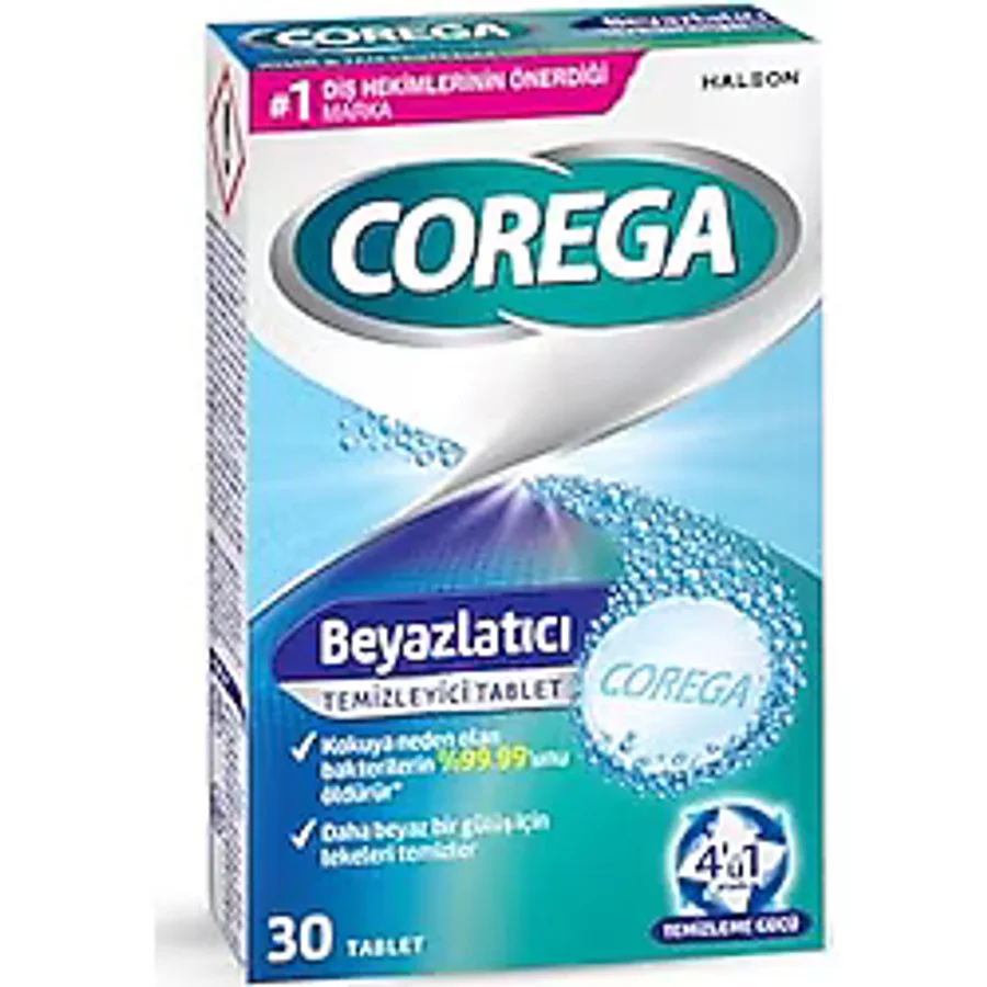 Corega Beyazlatıcı 30'lu 3 Adet Protez Temizleme Tableti