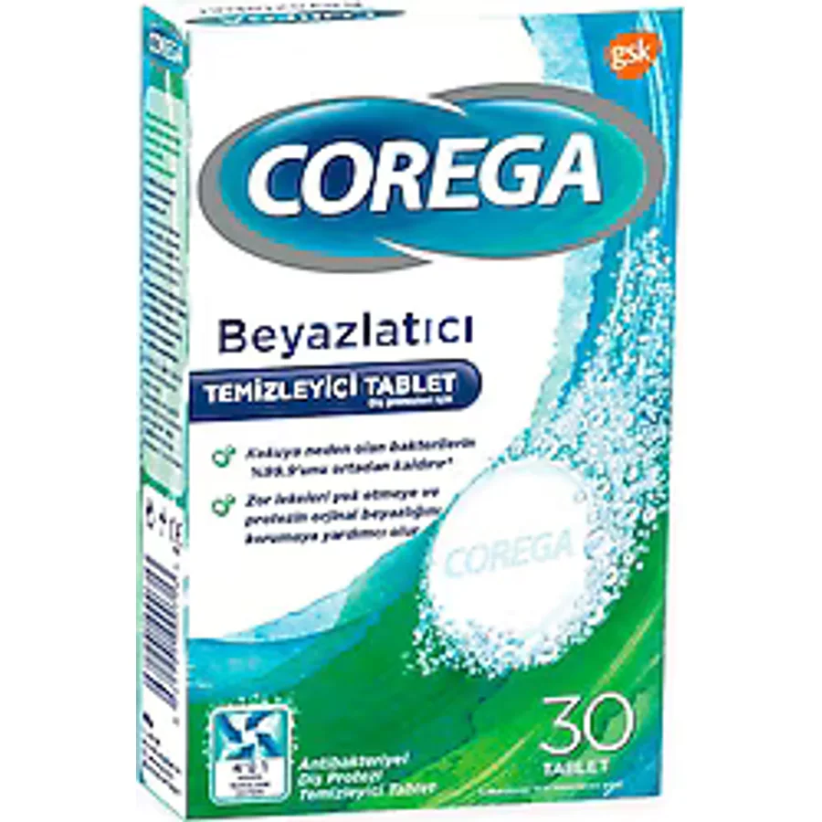 Corega Beyazlatıcı 30'lu Protez Temizleme Tableti