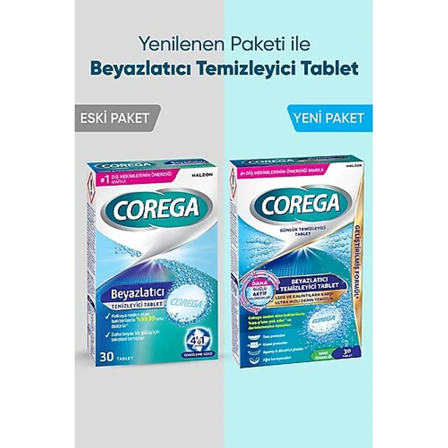 Corega Beyazlatıcı Diş Protezi Temizleyici Tablet 30'lu x 5 Paket