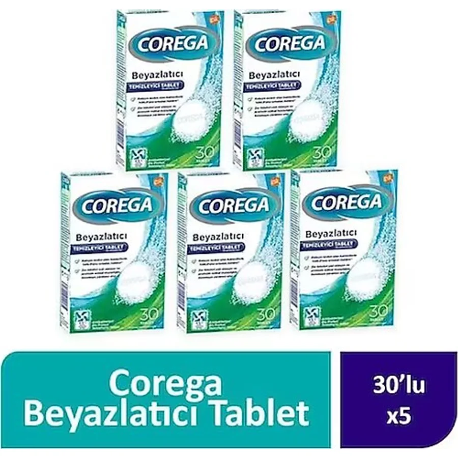 Corega Beyazlatıcı Temizleyici Tablet 5 x 30 Tablet