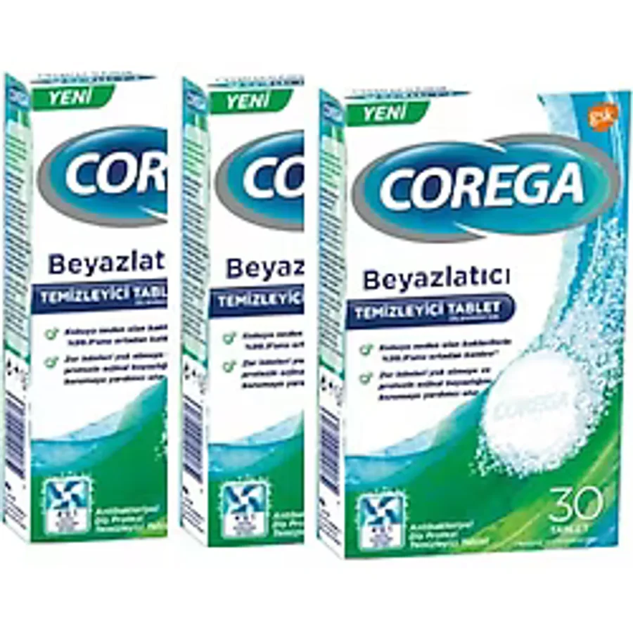 Corega Diş Protezi Beyazlatıcı Temizleyici 30 Tablet 3'Lü Paket