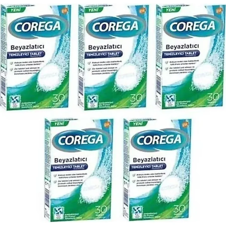 Corega Diş Protezi Beyazlatıcı Temizleyici 30 Tablet x 5 Kutu