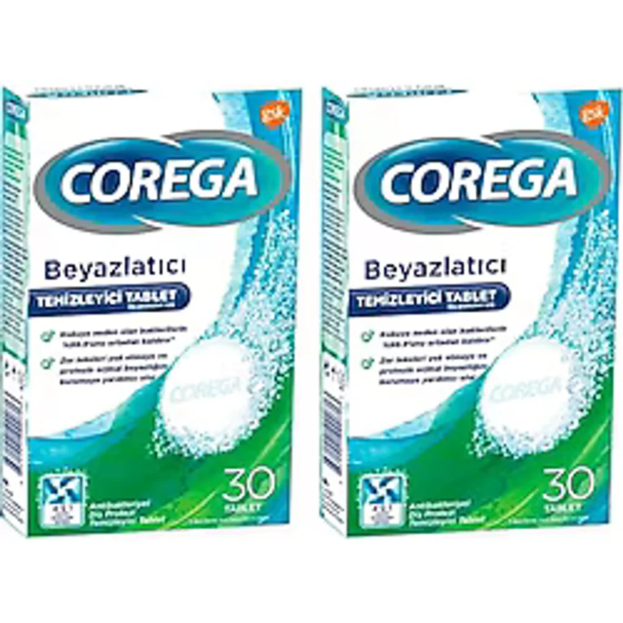 Corega Diş Protezi Temizleyici & Beyazlatıcı Tablet 30 Adet (2 paketi)