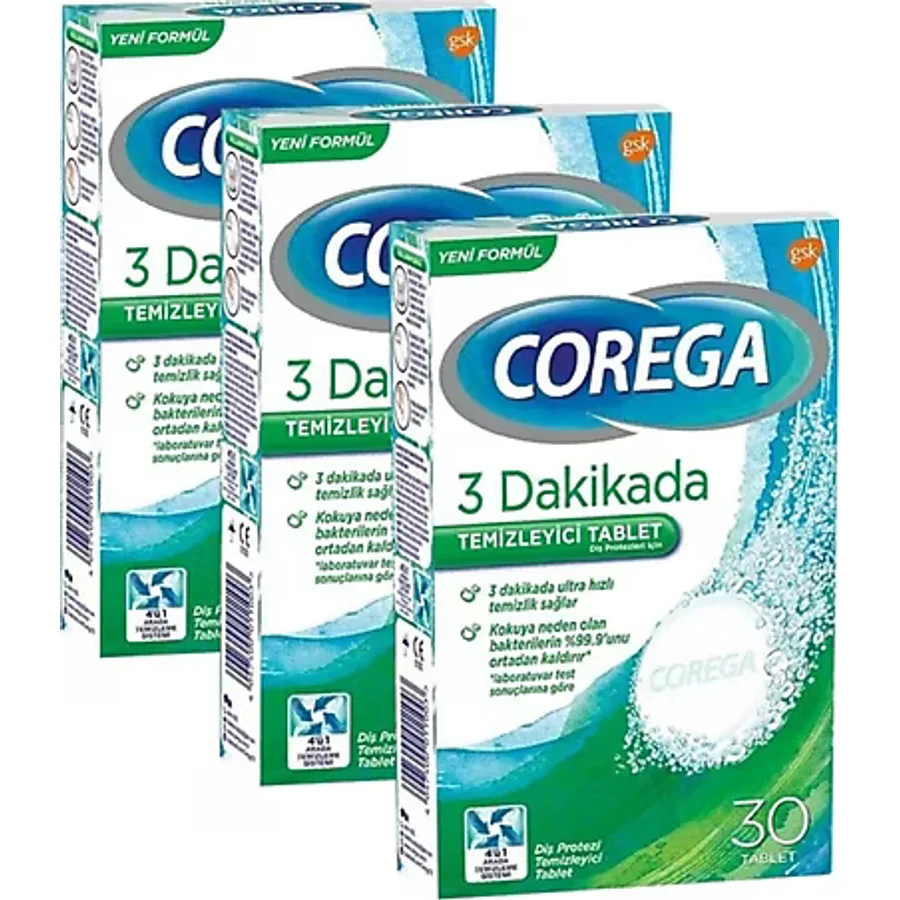 Corega Diş Protezi Temizleyici Tablet 30'lu- 3 Adet