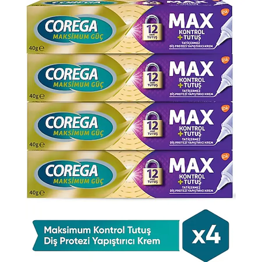 Corega Maksimum Kontrol Yapıştırıcı Krem Geliştirilmiş Başlık ile Kolay Uygulama 40 gr x 4 Adet