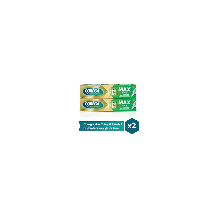 Corega Max Tutuş + Ferahlık 40 gr 2 Adet Protez Diş Yapıştırıcı