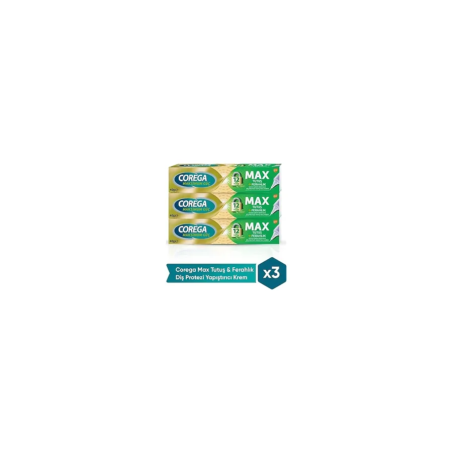 Corega Max Tutuş + Ferahlık 40 gr 3 Adet Protez Diş Yapıştırıcı