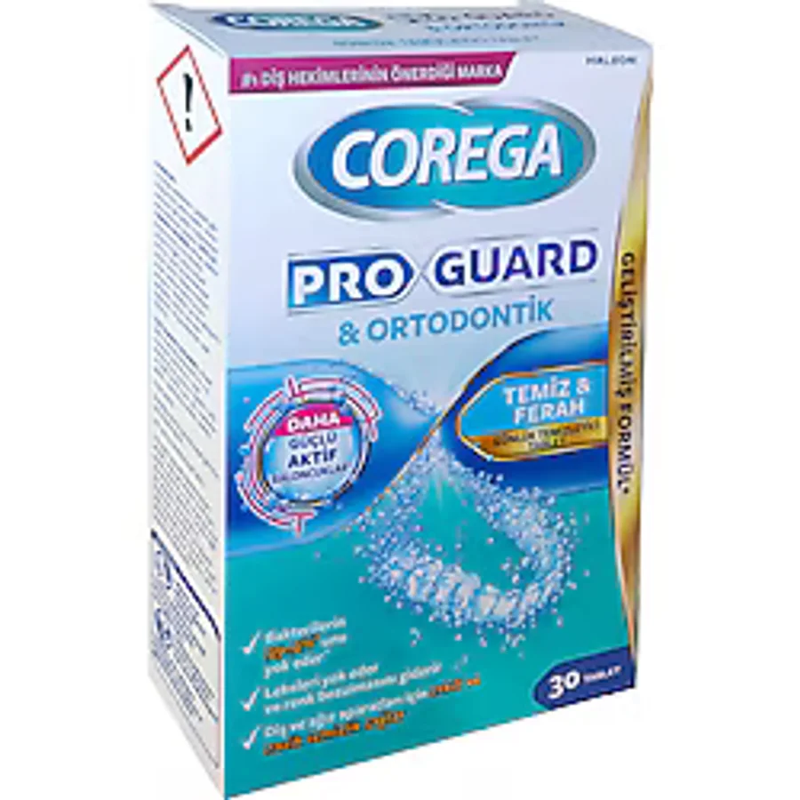 Corega Pro Guard & Ortodontik Günlük Diş Protezi Temizleyici 30 Tablet