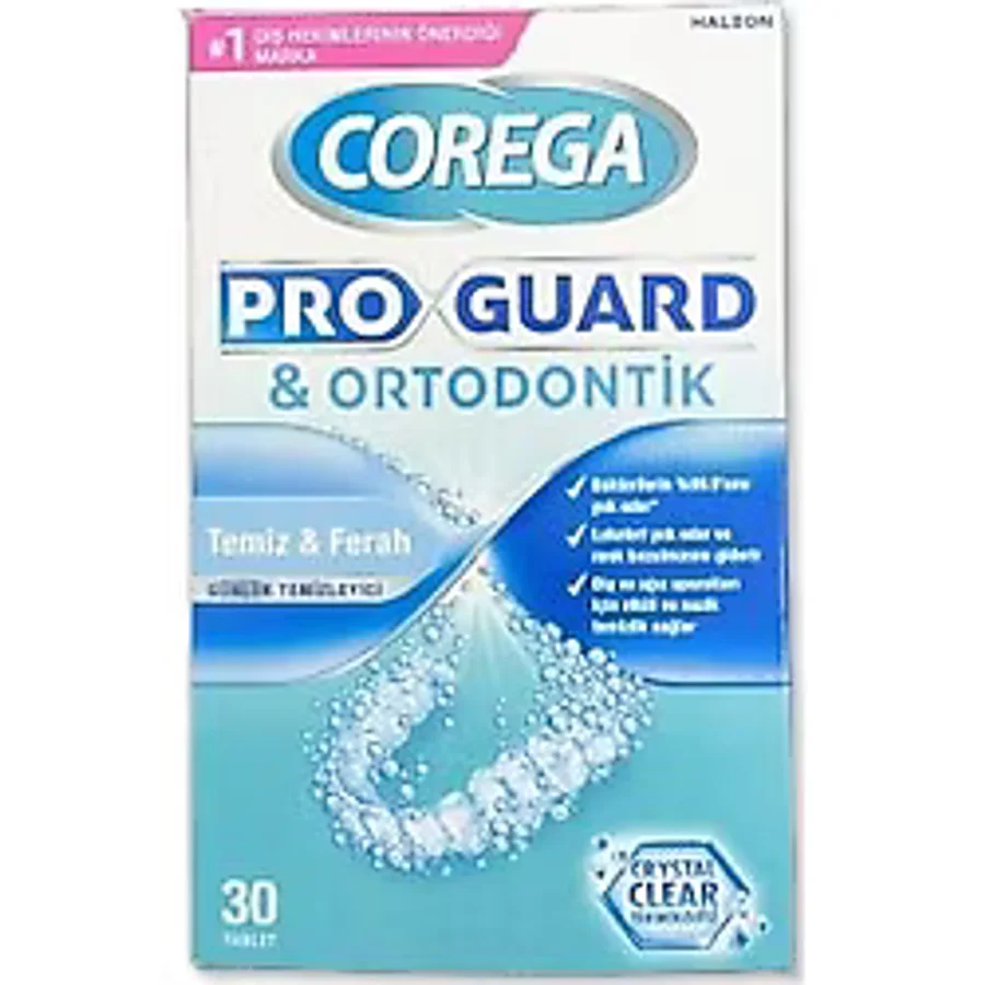 Corega Proguard & Ortodontik 30'lu Temizleme Tableti Günlük Kullanım İçin Ferahlatıcı