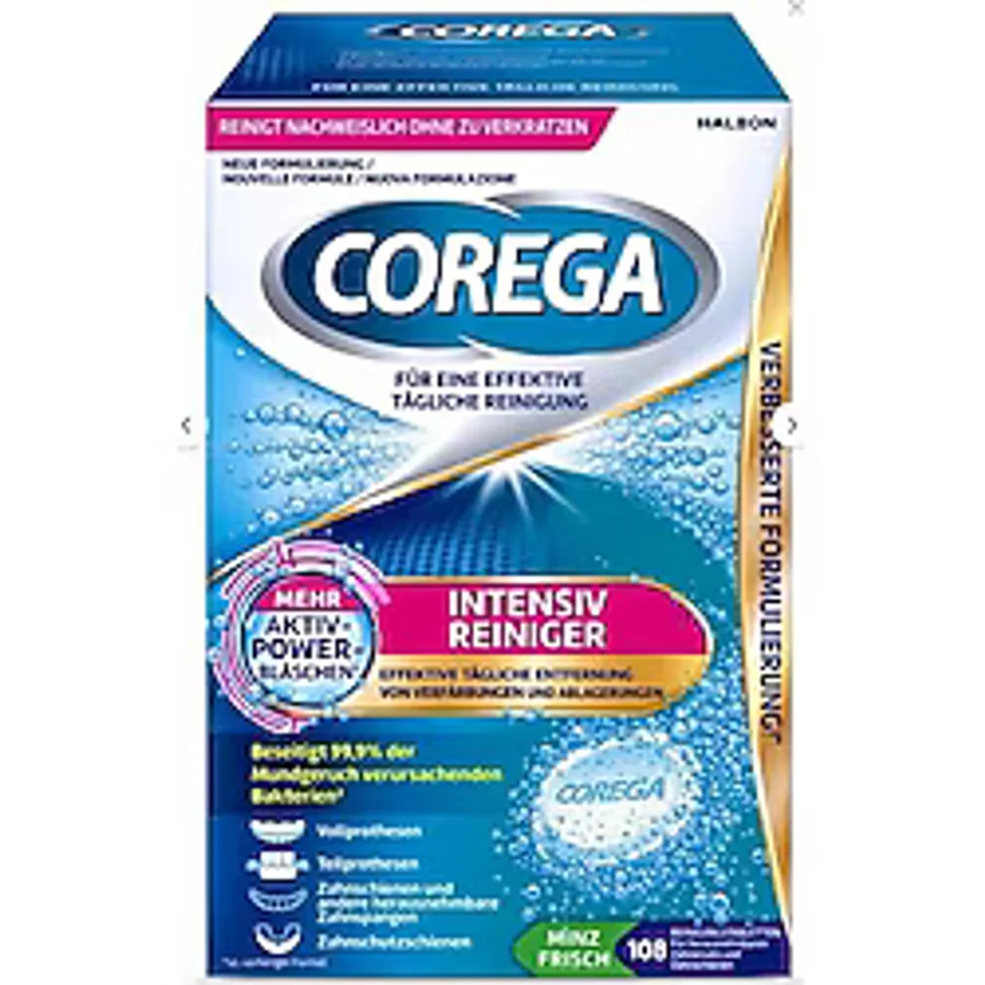 Corega Tablet 108'li Protez Temizleyici Günlük Kullanım için 99,9% Bakteri Temizleme Gücü