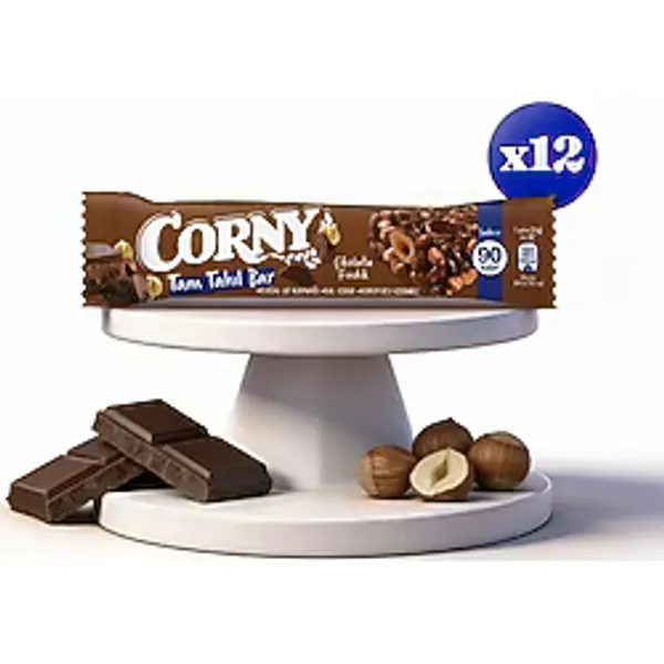 Corny Çikolata Fındık Tam Tahıl Bar 12 Adet x 20 G Doğal Lifler İçeren Lezzetli Atıştırmalık