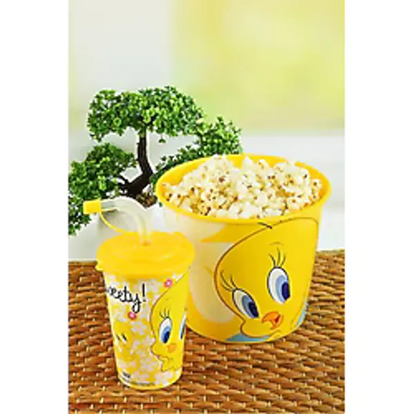 Cosiness Tweety Mısır & Popcorn Kutusu+Kapaklı Pipetli Bardak 400 Ml. - Sarı