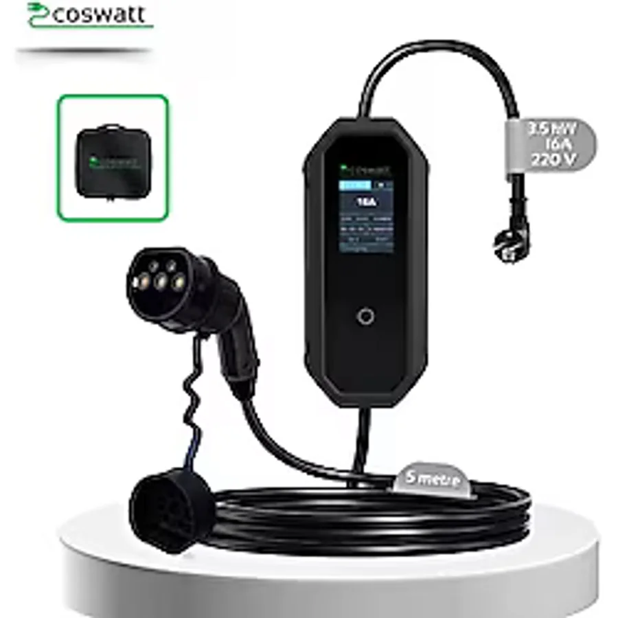 Coswatt Elektrikli Araç Taşınabilir Şarj Cihazı 3.5 kW / 16A / Tip-2 / Türkçe Menü / 2x16A Ev Tipi Fiş / 5M / 220V AC