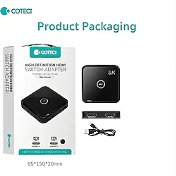 COTECi 8K 60Hz/4K 120Hz HDMI 2.1 Çift Yönlü Switch Splitter Dijital Göstergeli Çift Yönlü Monitör Çoklayıcı PS5 ve PC Uyumlu Ekran Çoklayıcı Değiştirici
