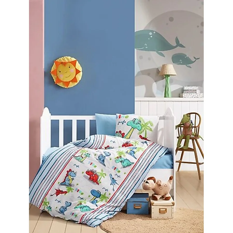 Cotton Box Flanel Bebek Nevresim Takımı Dino Mavi