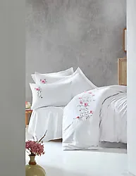 Cotton Box Perla 3D Nakışlı Saten Çift Kişilik Nevresim Takımı