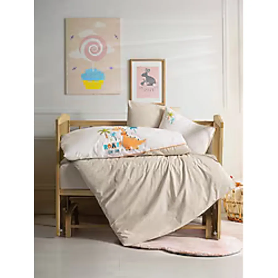 Cotton Box Punch Nakışlı Kiddo Krem Bebek Nevresim Takımı