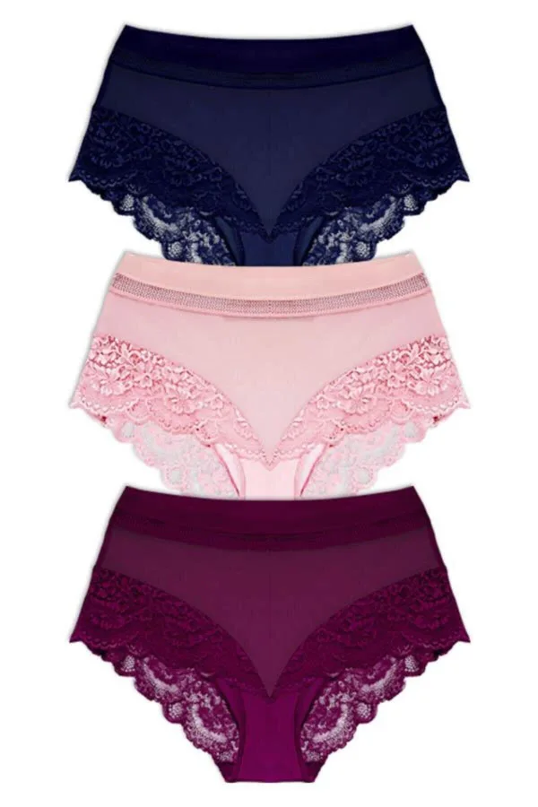 Cottonhill Dantel Detaylı Transparan Büyük Beden Bikini Külot 3'lü Paket-2 - 2
