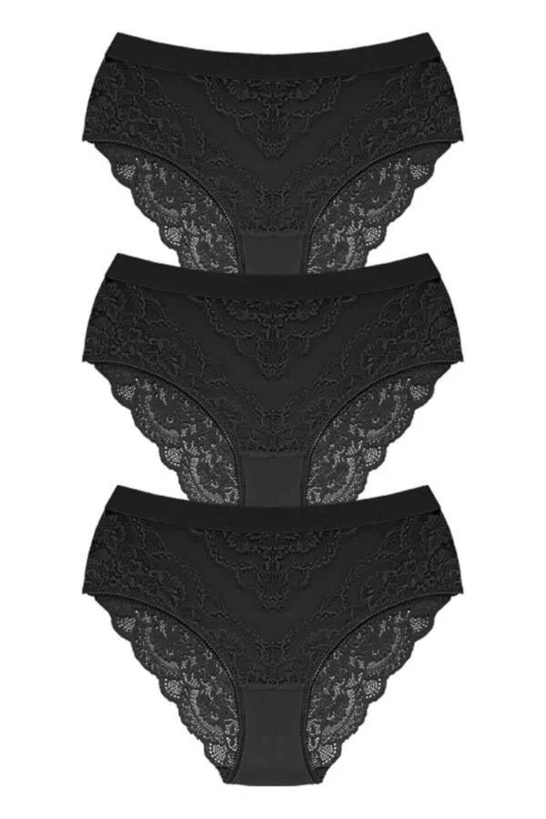 Cottonhill Dantelli Arkası Transparan Büyük Beden Bikini Külot 3'lü Paket-3