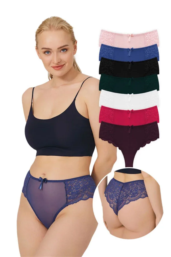 Cottonhill Dantelli Tül Detaylı Büyük Beden Kadın Brezilya 7'li Paket Külot