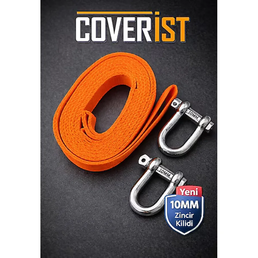COVERİST Araç Çekme Halatı 10mm Çelik Uçlu 3 Metre Turuncu Halat 2.5 Tona Kadar