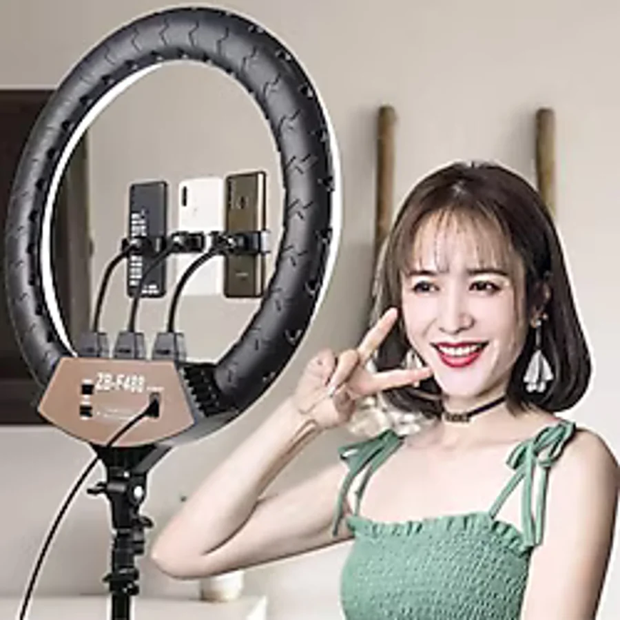 Coverzone 22 inch 56cm Extra Büyük Boy Youtuber LED Işıklı Halka Telefon Tutuculu Uzaktan Kumada ve Özel Taşıma Çantalı Selfie/Yayıncı/Makyaj Işığı 2 Metre Tripod ZB-F488 (ZB-F488-22 inch)