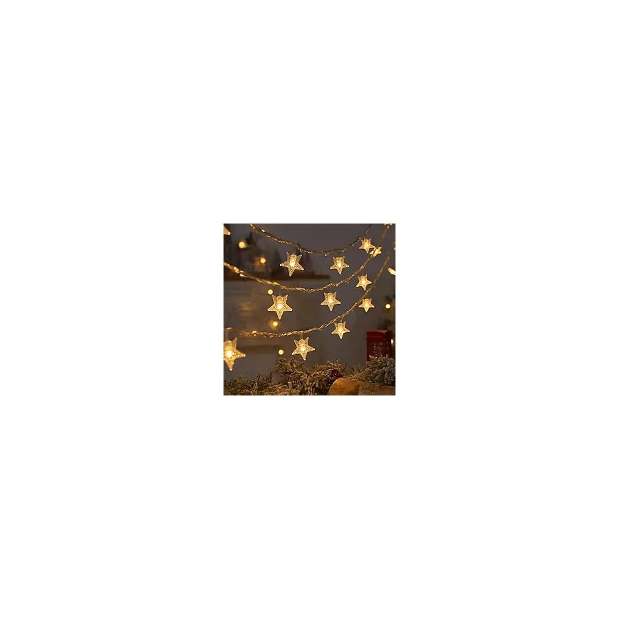 Coverzone 5 metre Led Işıklı 28'li Yıldız Işık Zinciri Dekoratif Fişli Aydınlatma Ev Dekorasyonu Süsleme Salon Oda Merdiven Balkon Süslemeleri için Yılbaşı Eğlence Doğum Günlerine Özel Aydınlatma