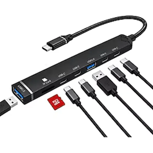 Coverzone 7 in 1 Type-C USB Hub Çoklayıcı Docking Station, 4 USB-C 2.0, USB 3.0, USB 2.0, TF Kart Okuyucu, Laptop Tablet Telefon Masaüstü Bilgisayar Uyumlu ADS-812-C