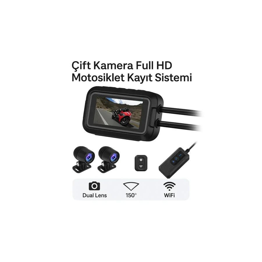 Coverzone Çift Ön-Arka Motosiklet Kamerası - 1080P, 150° Geniş Açı, Wifi Ve 3.0'' Ips Ekranlı Dvr V9