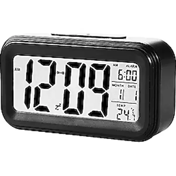 Coverzone Dekoratif Dijital Alarmlı Saat, 12/24 Dönüştürme Gece Görüşlü Yatak Başucu Saati Masa Saati Led Ekran Pilli Çalar Saat 13 x 4.5x 7.5cm (Siyah)