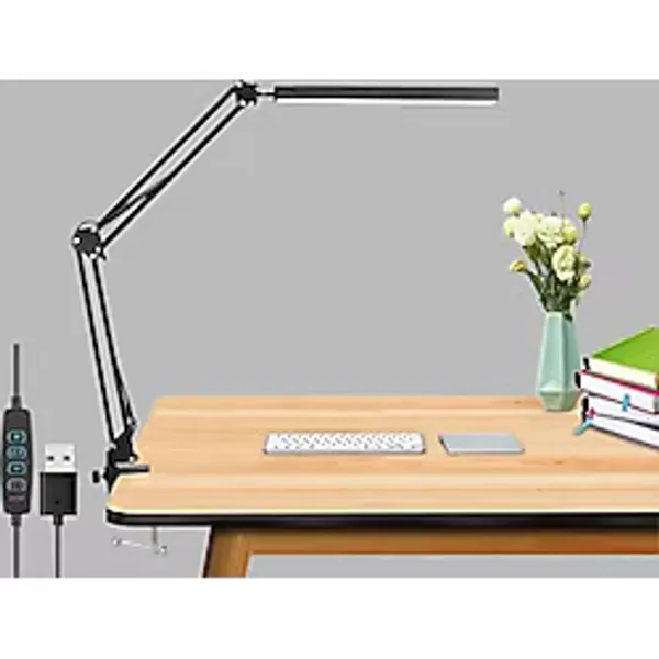 Coverzone Dekoratif Led Masa Lambası SY040 USB Kablolu Kademeli 3 Eklemli LED Masa Lambası, Kıskaçlı Model Çalışma Masası Lambası Kitap Okuma için Işık (SY040 - Siyah)