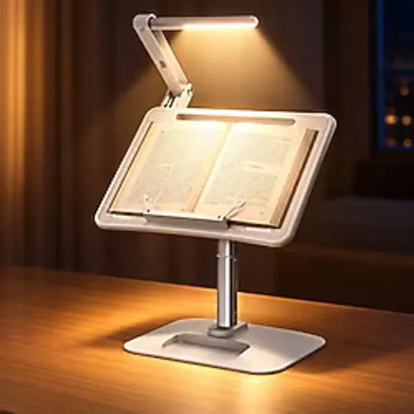 Coverzone Gece Lambalı Kitap Okuma Standı - 6 Kademeli Ayarlanabilir Açı, 55cm Yükseklik, Tablet & Laptop Uyumlu, Katlanabilir Dayanıklı Sayfa Klipsli Eller Serbest Okuma Tutucu YD08