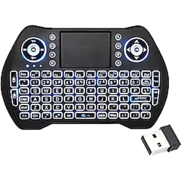 Coverzone Mini Kablosuz Klavye BT + 2.4GHz Çift Mod Bağlantı, Dahili Touchpad, RGB Arka Aydınlatma, USB Alıcılı, Smart TV Android TV Box PC Tablet Telefon HTPC Projektör PS3 Uyumlu KSW1