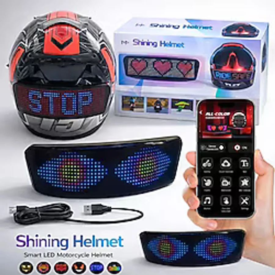 Coverzone Motosiklet-Bisiklet Kask Arkası Led Panel Kask Motorsiklet Aksesuar Bluetooth Uygulamalı