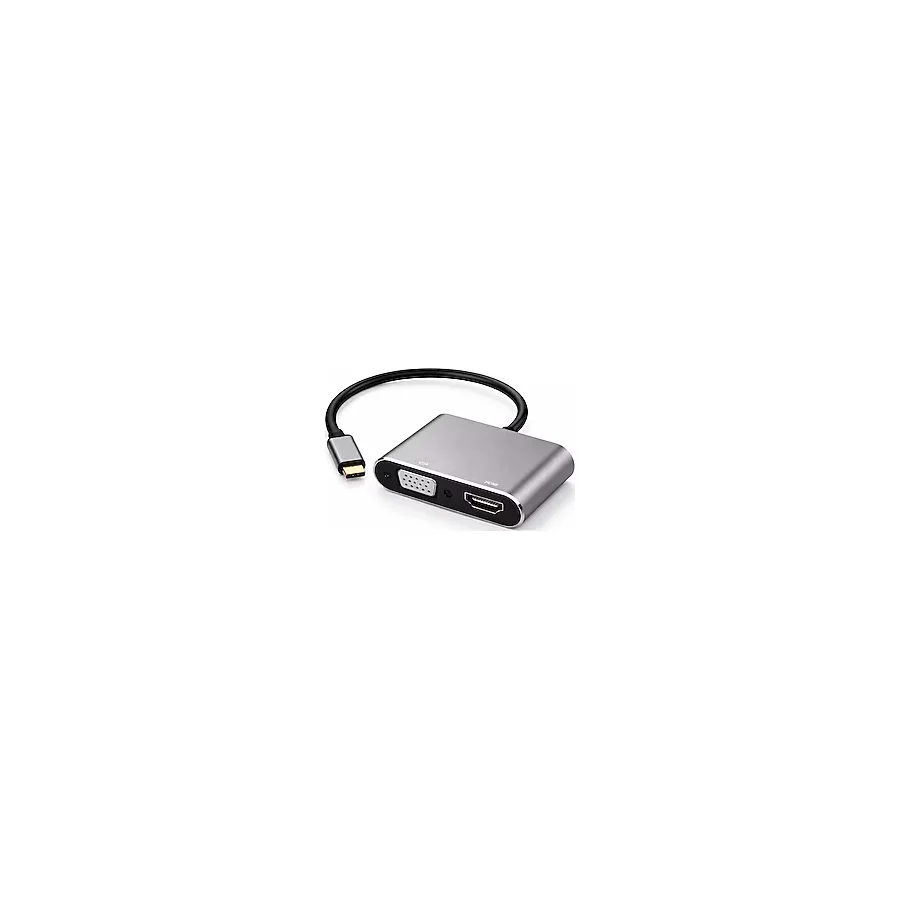 CoverZone NRT-22100 usb-C Görüntü Dönüştürücü Adaptör 4K HDMI + VGA Çıkışlı Type-C To HDMI VGA Hub Laptop Tablet Telefon Ekran Yansıtma Monitör Tv Projeksiyon Bağlantı Aparatı Plug & Play