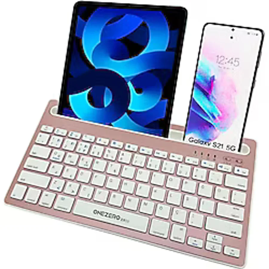 Coverzone Onezero Bluetooth Klavye Multi Fonksiyonel Kablosuz Klavye 2 Cihaza Geçişi iPad Tablet Akıllı Telefon MacBook Android iOS Windows için Entegre Stand Tutuculu Rose Gold Türkçe Klavye ZR20