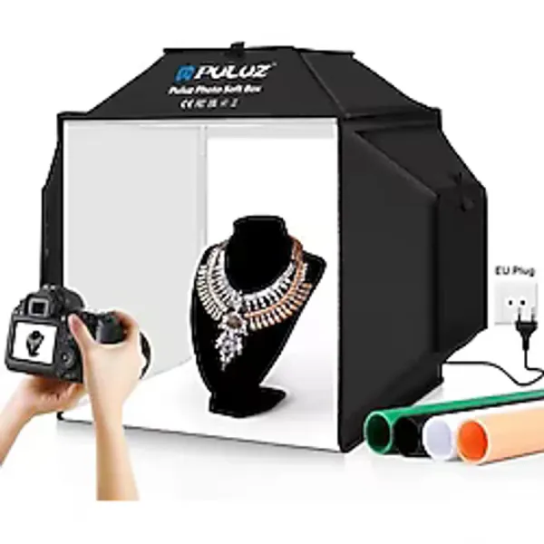 Coverzone Puluzz 30x30x30 cm Katlanabilir LED Fotoğraf Çekim Çadırı Stüdyo Işık Kutusu, 120 LED Halka Işık, CRI95, USB Güç,%1-100 Parlaklık Ayarı, 6 Renk Arka Fonlu Ürün Fotoğraf Çekim Seti (PU5032B)