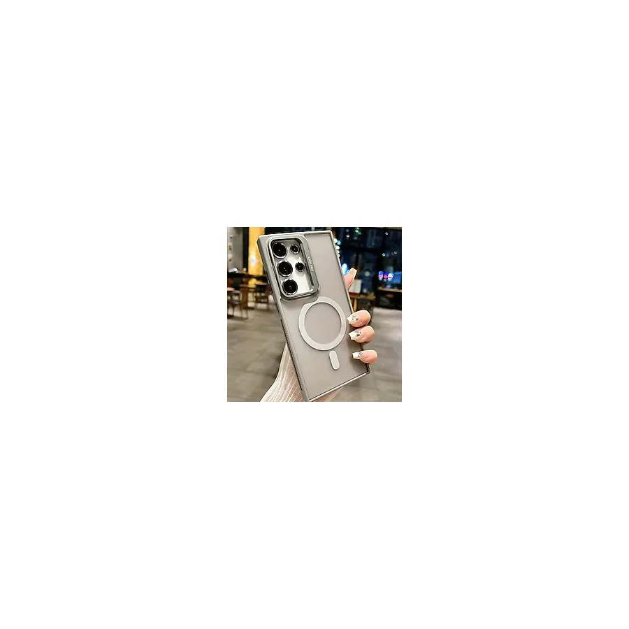Coverzone Samsung Galaxy S24 Plus ile uyumlu Kamera Lens Aparatlı Stand Olabilen Magsafe ile uyumlu Kamera Korumalı Şeffaf Full Color Magnetic Wireless Telefon Kılıfı (Titanyum, Galaxy S24 Plus)