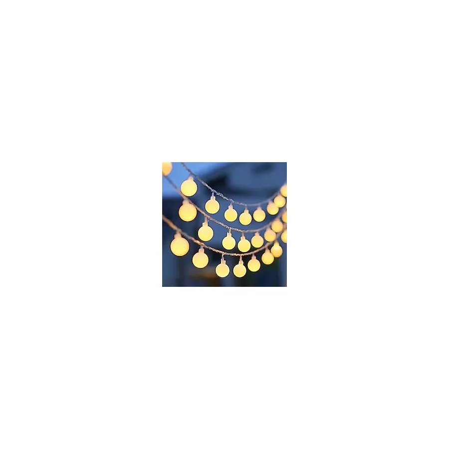 Coverzone Sıcak Sarı Küre Top LED Işık Zinciri 5M Modüler Sistem - Fişli Bağlantılı Tasarım, 10M/20M/30M/40M Uzatılabilir, İç-Dış Mekan Bahçe Balkon Yılbaşı Parti Aydınlatma Dekoru (20 Metre)