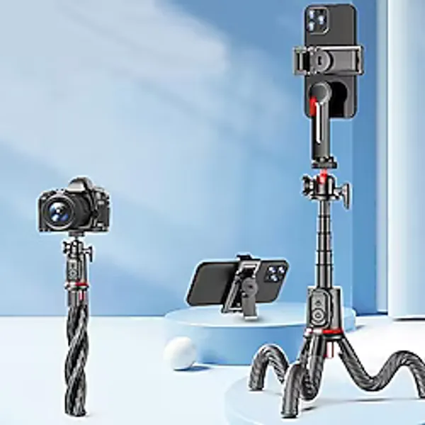 Coverzone Tam Profesyonel Uzatılabilir Ahtapot Tripod Selfie Çubuğu, Kablosuz Kumandalı, 360° Bilyalı Başlık, Esnek Ayaklı, Telefon ve Aksiyon Kamera Uyumlu, Vlog Canlı Yayın Tripodu C03