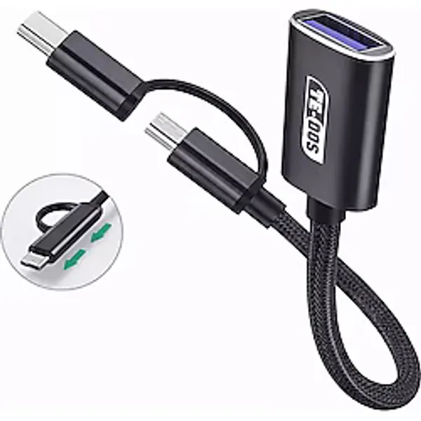 CoverZone TD-C3301 USB Otg Adaptör USB To Usb-C Micro USB Dönüştürücü Kablo Flash Bellek Klavye Mouse Gamepad Bağlantı Kablosu Telefon Tablet Uyumlu Data Aktarım Adaptörü Mini Otg Çevirici - Siyah