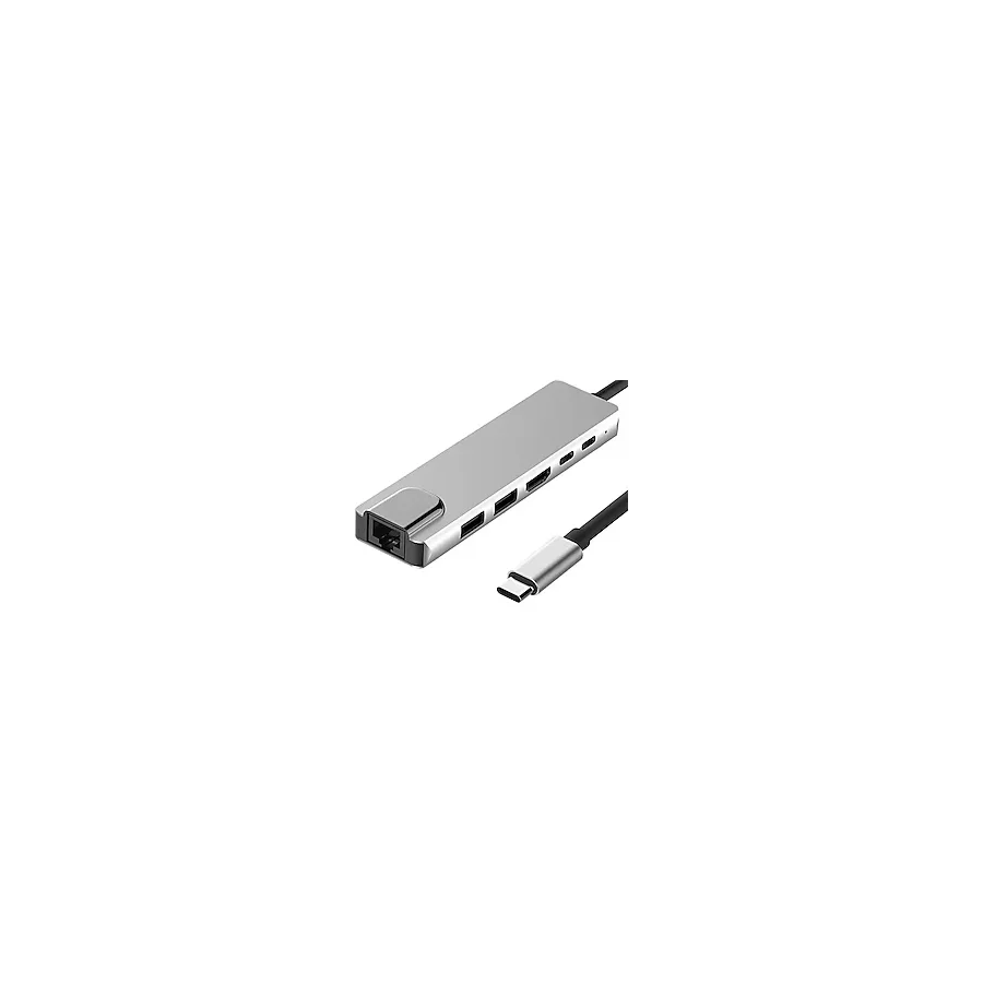 Coverzone Type-c To (4k) Hdmı Hub 6 in 1 Rj45 Lan 2 X usb 3.0 Type-c Girişli Bilgisayarlar ve Macbook ile Uyumlu Çoklayıcı, Çevirici 6 İn 1 Adaptör Port