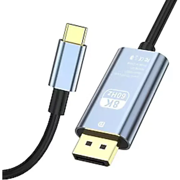 Coverzone Type-C to DP Kablo, 8K 60Hz 200cm Yüksek Hızlı, Tip C to Displayport Kablo 2 Metre Uzunluğu USB C Displayport 200cm ZR858