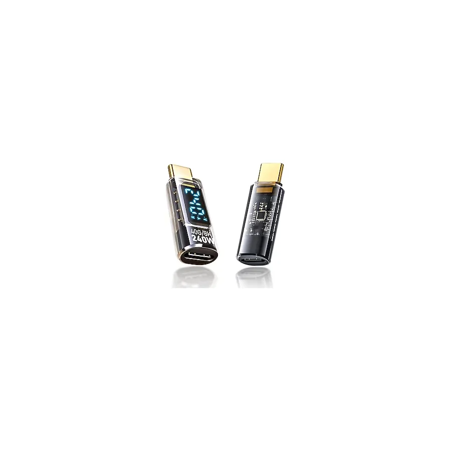 Coverzone USB-C Güç Ölçer LED Ekranlı Adaptör 240W PD 3.1 Hızlı Şarj 40Gbps Veri 8K Video Destekli Type-C Erkek Dişi Dönüştürücü Voltaj Akım Watt Test Cihazı Tak Çalıştır Kompakt Tasarım ZR1141