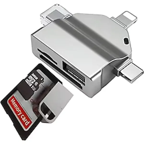 Coverzone Usb Otg Kart Okuyucu Micro USB Type-C ve Lightning Uçlu Telefon PC Bilgisayar ve Notebook Uyumlu Mikro SD Kart Okuyucu ZR591
