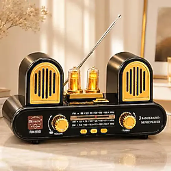 Coverzone Yeni Nesil Radyo USB SD FM Aux Bluetooth Müzik Kutusu Retro El Tutamaçlı Şarj Edilebilir M113 Koyu Kahve (RX-998 - Siyah)