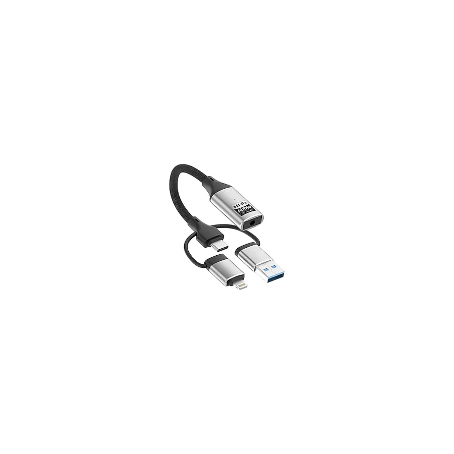 CoverZone ZR1206 Lightning Type-C USB Girişli 3.5mm Hi-Fi Ses Dönüştürücü Adaptör Dac Çipli Harici Ses Kartı Kulaklık Mikrofon Destekli Canlı Yayın Vlog PC Telefon