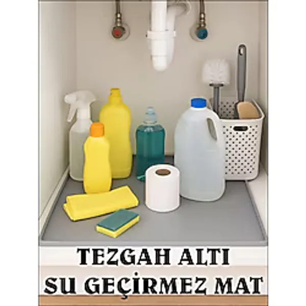 COZLEY Su Geçirmez Tezgah Altı Düzenleyici Silikon Mat Lavabo Altı Organizer Evye Altı Koruyucu 60X40 GRİ