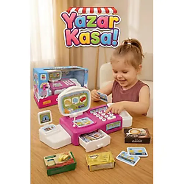 Craftivio Sesli Oyuncak Yazar Kasa Market Seti - Pilli, Aksesuarlı, Hesap Makineli Evcilik Oyuncağı (Pembe) - Çok Renkli